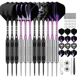 12 Pack Darts Metal Tip Set 22/24 Grams, Steel Tip Darts with Premium Black P... - Picture 1 of 7