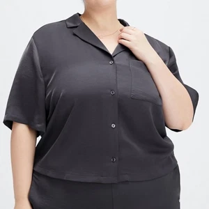 Fabletics L Neu mit Etikett Schlafanzug Knopfleiste Pyjama Oberteil in Zinn 2X - Bild 1 von 7