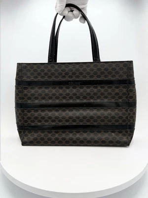 CELINE Vintage Black Stripe Macadam Triomphe City Tote Bag Shoulder Bag - Image 1 of 4