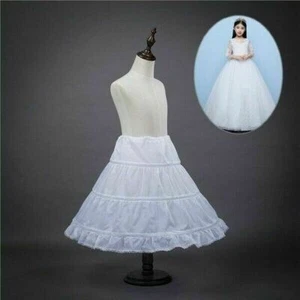 Child Flower Girls Long Petticoat Drawstring Waistband Ruffles Pleated Trimming - Picture 1 of 12