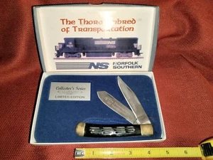 Vintage Collector's Edition NS Norfolk Railroad trapper 2-blade knife horn brass - Picture 1 of 13