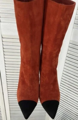 Bota CHANEL Feminina Gabrielle Camurça Vermelha Preta Biqueira Tamanho 36 EUA 6 - Imagem 1 de 4