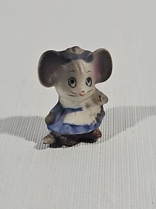 Lefton Baby Girl Mouse Holding Mouse Doll Vintage Miniature 1.5" - Picture 1 of 6