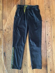 Boys Athletic Sweatpants Sz 18 Black, Neon Yellow Drawstring Elastic Waist - Picture 1 of 3
