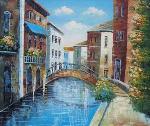 Puente del Canal de Agua de Venecia 20x24 pintura al óleo naturalismo Italia - Imagen 1 de 1