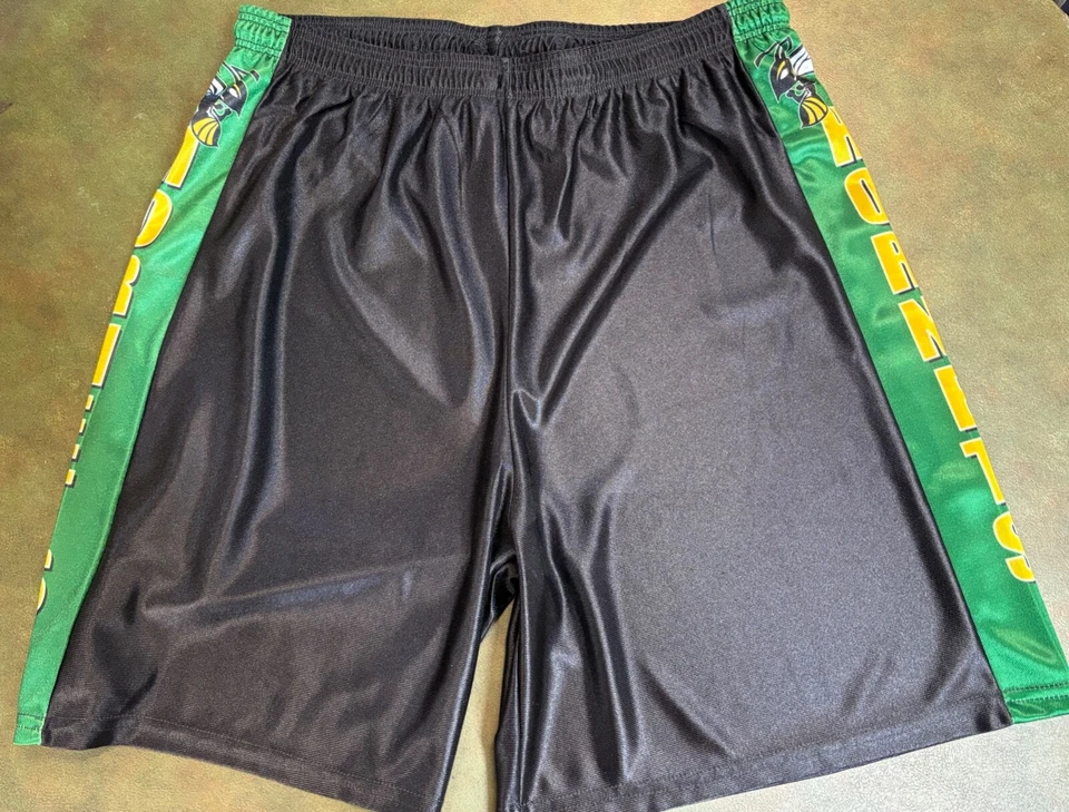 Nuevos Pantalones Cortos de Tela Dyesport Dazzle, Negros con Inserto Kelly y Hornets Dorados, XL Foto 1 de 4
