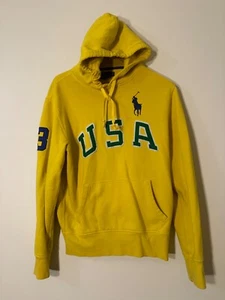 RALPH LAUREN YELLOW W/LG ROYAL PONY  "USA" HOODY SWEATSHIRT SIZE Small - Picture 1 of 6