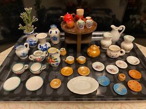 Antique German Dollhouse Miniature Vintage Kitchen Tea Set Cups Plates Vases Lot