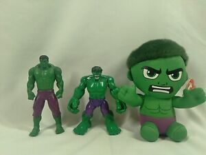 Marvel  Incredible Hulk Lot Of 3 Action Figures Beanie Baby Kids Toys Green 