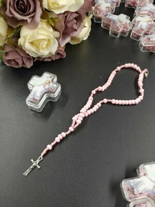 Collar Rosario Rosa EE. UU. 4/12 piezas con Cruz Crucifijo Dije en Caja Favores de Bautismo - Imagen 1 de 6