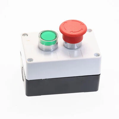 DC 24V Green Signal Lamp NO Red Stop NC Momentary Push Button Switch Control Box - Image 1 of 4