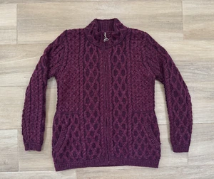 Aran Crafts Women's Merino Wool Sweater MEDIUM Purple Cable Knit Irish VTG Y2K - Picture 1 of 12