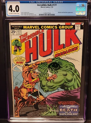INCREDIBLE HULK #177 - 7/74 - 1ST DEATH OF ADAM WARLOCK - MAN-BEAST APP- CGC 4.0 - Image 1 of 3