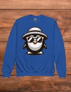 Kids Gangster penguin crewneck sweatshirt, childs cool jumper animal gift idea. - Picture 1 of 11