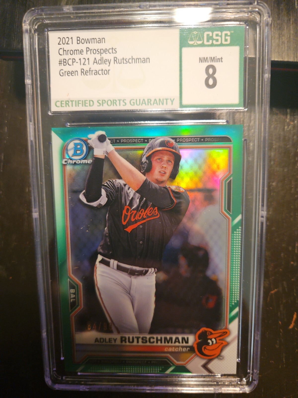 🔥/99!! 2021 Bowman Chrome ADLEY RUTSCHMAN SP Green REFRACTOR #BCP-121 Orioles