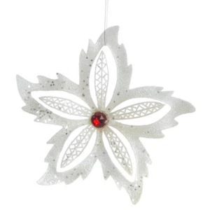 Group of 12 Sparkling Glittered White Poinsettia 7-1/2" Ornaments - Picture 1 of 4