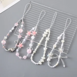 Creative Heart Pearl Bow Cellulare Telefoni Cinghia Perle Perle Per Perle . - Zdjęcie 1 z 18