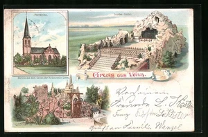Lithographie Venn, Lourdes-Grotte, Pfarrkirche, Partie aus dem Garten der Resta  - Picture 1 of 2