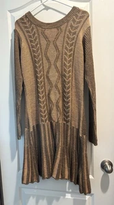 Venus Peach And Brown Detail Long Sleeves Knit Dress Size XL - Picture 1 of 9