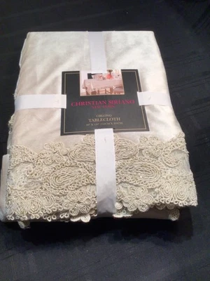 Toalha de mesa de Natal CHRISTIAN SIRIANO 60 x 120 borda de renda de veludo bege brilho - Imagem 1 de 4