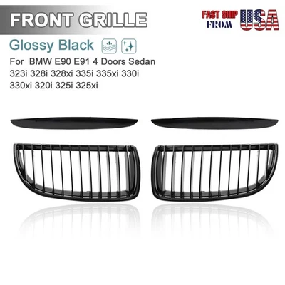 Par de rejillas de parachoques delanteras negras brillantes para BMW E90 E91 335i 335xi 4 puertas Foto 1 de 4