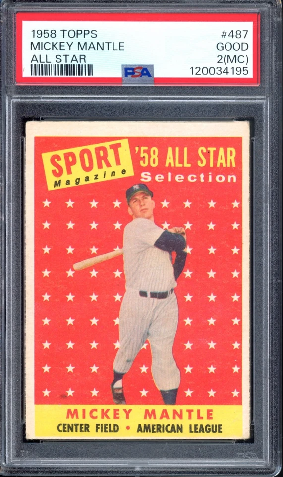 1958 Topps #487 Mickey Mantle PSA 2 (MC) Vintage HOF Baseball Card (4195) - Image 1 of 2