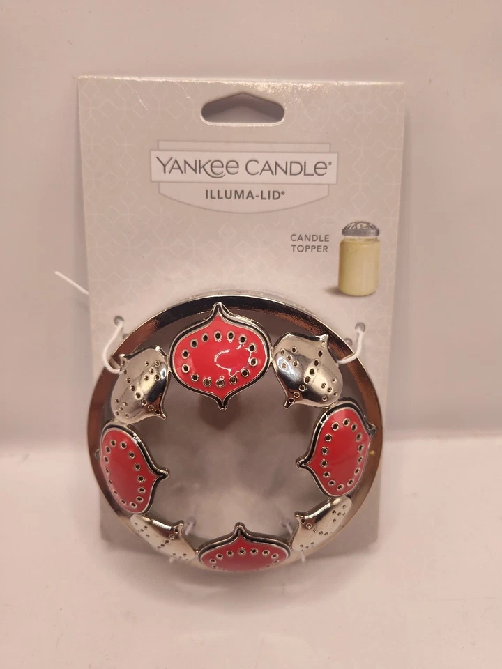 Yankee Candle Escandinavo Rojo y Plata Adornos Illuma-tapa Tarro Candle Topper Foto 1 de 3