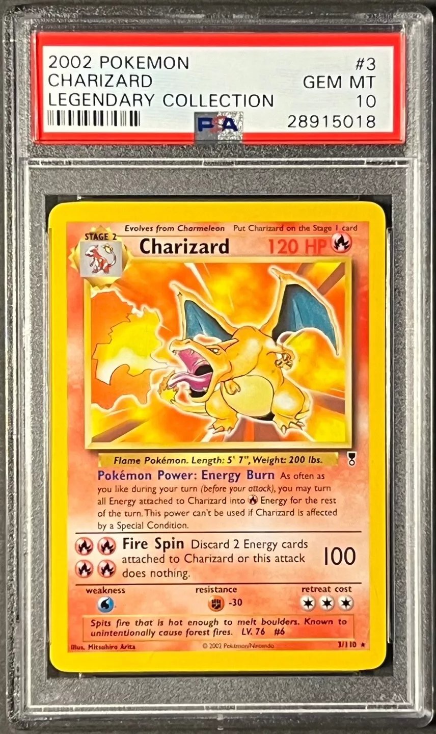 PSA 10 GEM MINT 2002 Legendary Collection Charizard #3 Pokemon Card Rare