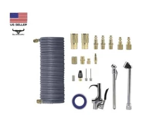 Air Compressor Accessory Tool 20 Piece Kit with 1/4" x 25' Recoil Poly Air Hose - Picture 1 of 6