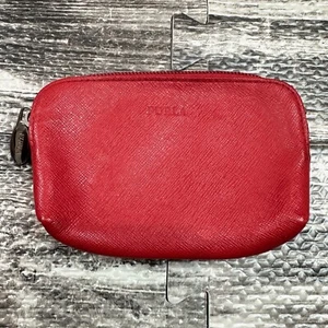 Furla Red Leather Small Zip Coin Purse Wallet Credit Cards Pocket Billfold - Picture 1 of 6