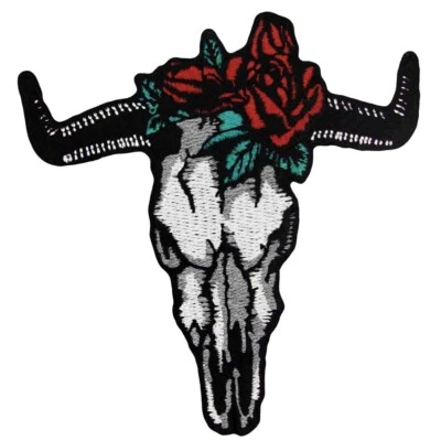 Bull Skull Rose patch 1PC 2PCS 3PCS Iron On Sew On Embroidered Jeans Patches - Image 1 of 4