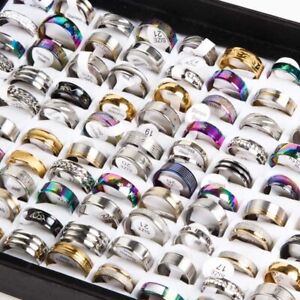 Pack of 100pcs Stainless Steel Jewelry Party Gift Rings For Men Women Mix Style