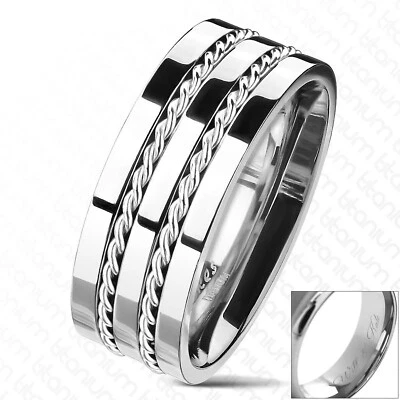 Anillo de boda de cuerda de doble torsión de titanio talla 8-13 (disponible para grabado) Foto 1 de 4