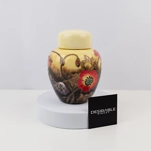 Alte Tupton Ware Ingwer Dose gelb Blumen Mohn Vase Deckel handbemalt - Bild 1 von 5