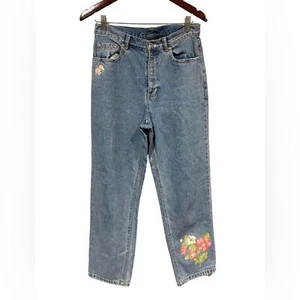 Crazy Horse Straight Leg 90s Y2K Painted Floral Jeans 8 Cotton Denim Vintage - Bild 1 von 6