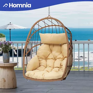 Hanging Egg Chair Rattan Wicker Patio Swing Waterproof Chain Steel w/ Cushion - Picture 1 of 11