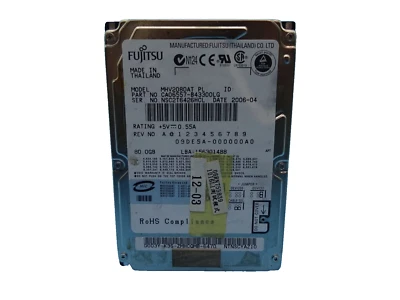 80 GB IDE FUJITSU MHV2080AT  S/N: NSC2T6426HCL  2,5 ZOLL #NFP849 - Bild 1 von 2
