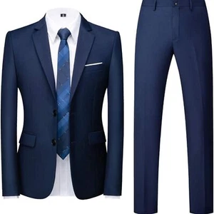 L Mens Slim Fit 2 Piece Suit One Button Notch Lapel Tuxedo - Picture 1 of 3