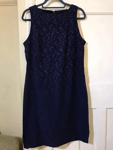 New Look Kleid Vintage 90er dunkelblau beflockt Blumen ärmellos knielang UK 14 - Bild 1 von 6