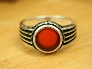 Red Agate Men’s Rings, Handmade 925 Sterling Silver MULTI-SIZES Turkish Rings