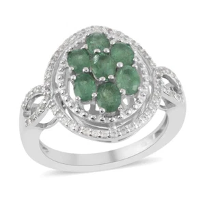 1.50ctw AAA Kagem Zambian Intense Green Emerald Ring Rhodium Plated Size 7 - Picture 1 of 6
