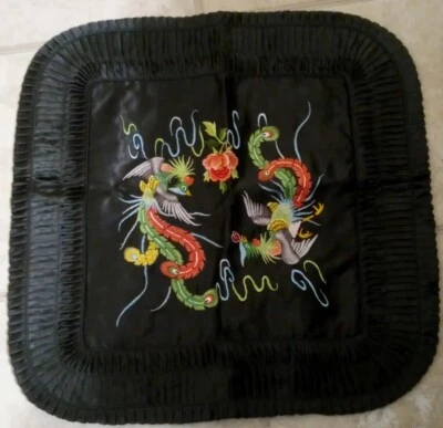 One of a kind Vintage Black Embroidery Chinese Silk Pillow Case - Image 1 of 4