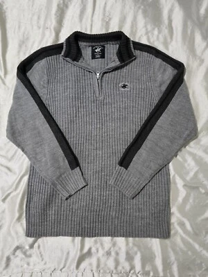 Beverly Hills Polo Club Gray 1/4 Zip Long Sleeve Ribbed Sweater Size Medium - Image 1 of 4