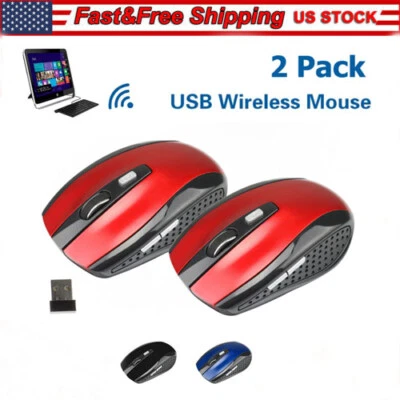 2 Wireless Optical Mouse Mice 2.4GHz USB Receiver For Laptop PC Computer DPI USA - Image 1 of 4