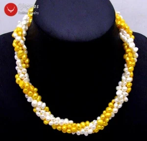 6mm Baroque White Yellow Pearl Necklace 2 Strand 40" Combination 18" Set Jewelry - Picture 1 of 6