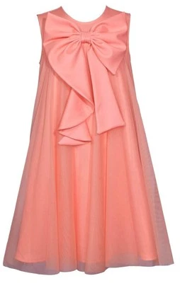 NEW Bonnie Jean Girls Size 14 "PEACH MESH OVERLAY" Bow Front Knit Dress NWT - Image 1 of 4