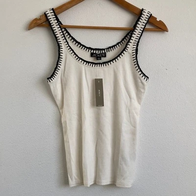 Camiseta J.Crew Vintage Rib Tank com Ponto de Contraste Marfim e Preta Malha Pequena - Imagem 1 de 4