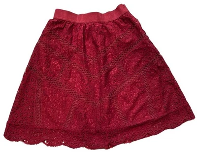Falda Ann Taylor Talla 2 Rojo Cereza Encaje Forrada Completa Corta Elastizada Cintura Banda Foto 1 de 4