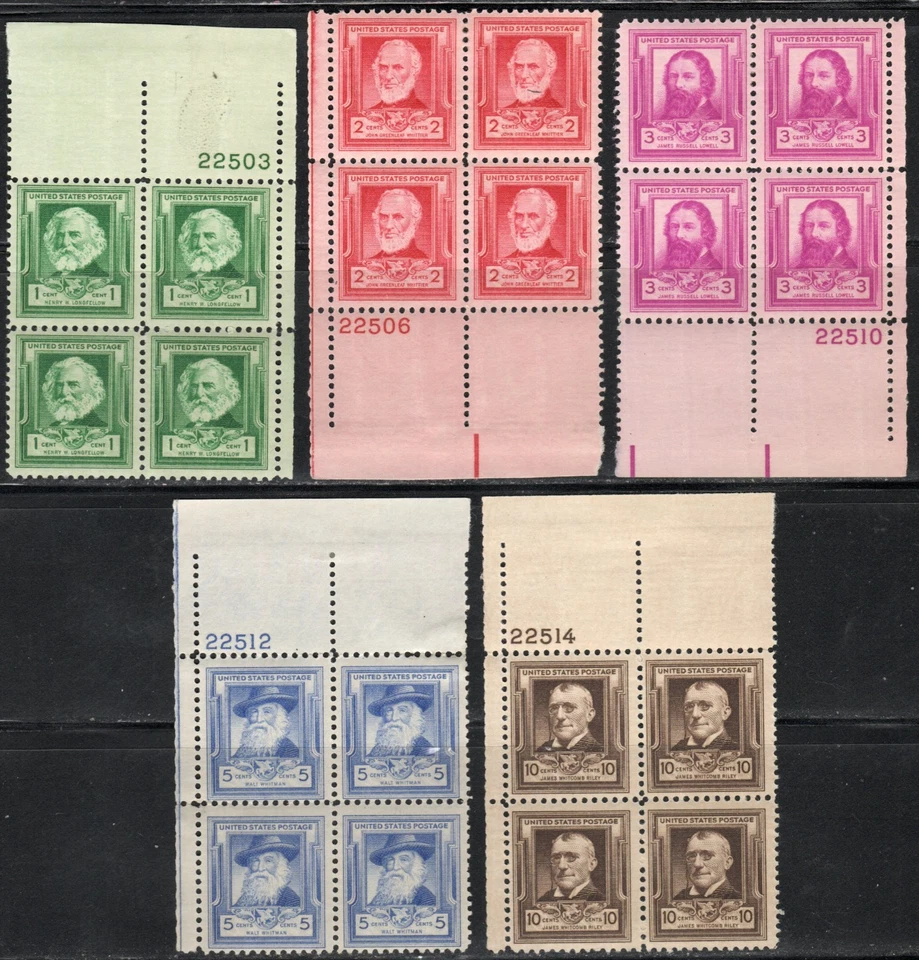 US Scott #864 - 868, Plate blocks of 4, MH "American Poets" - Image 1 of 1