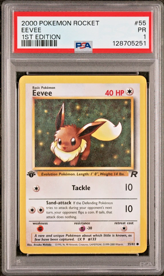 PSA 1 1ST EDITION 2000 Pokemon Team Rocket Eevee 55/82 Non Holo Rare WOTC - Image 1 of 2